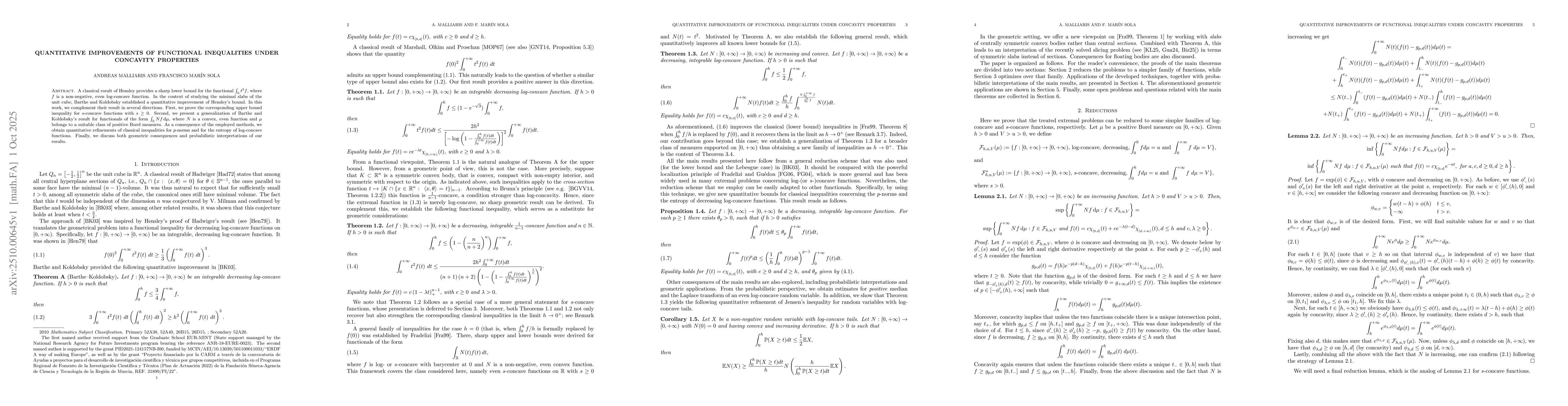 Thumbnail for Quantitative improvements of functional inequalities under concavity
  properties