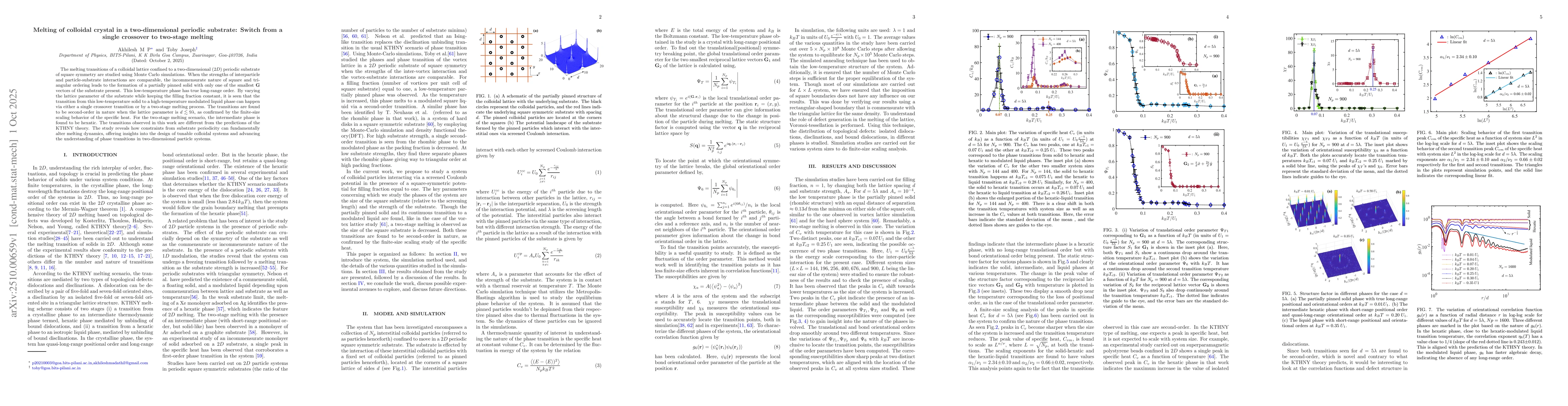 Thumbnail for Melting of colloidal crystal in a two-dimensional periodic substrate:
  Switch from a single crossover to two-stage melting