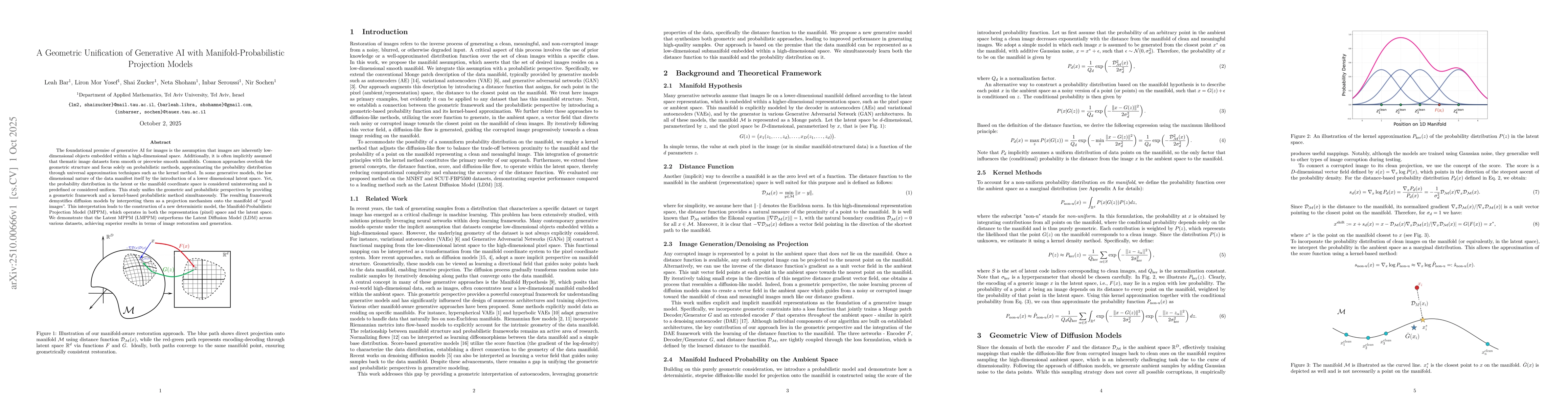 Thumbnail for A Geometric Unification of Generative AI with Manifold-Probabilistic
  Projection Models