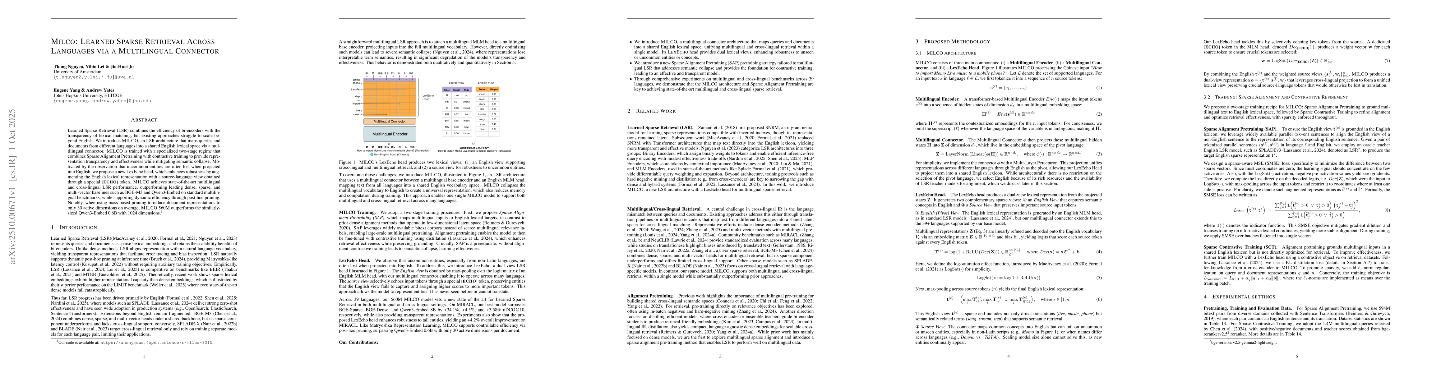 Thumbnail for Milco: Learned Sparse Retrieval Across Languages via a Multilingual
  Connector