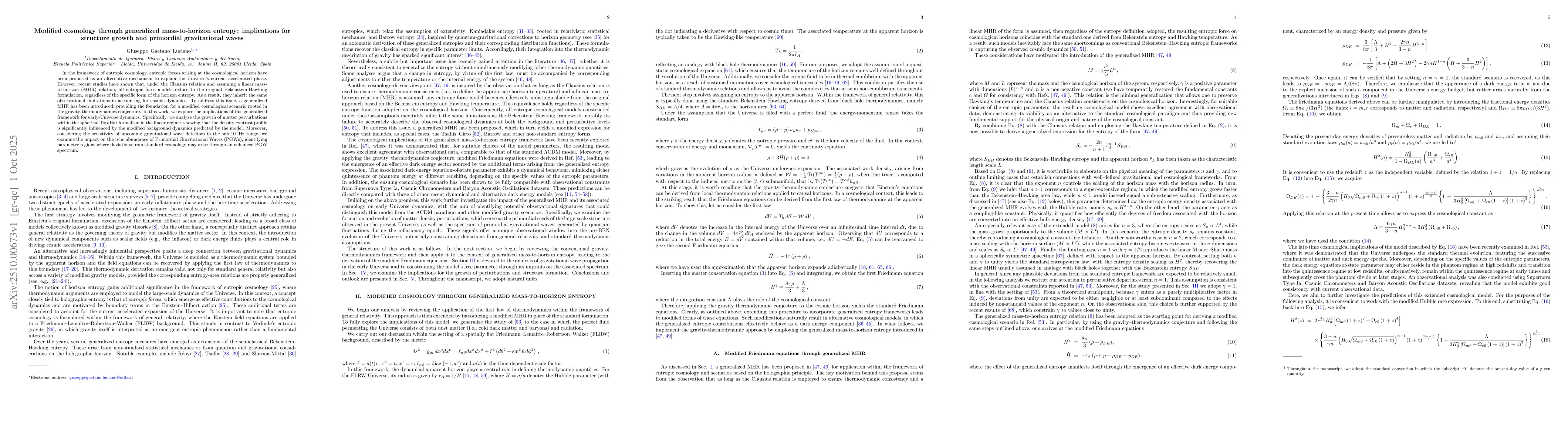 Thumbnail for Modified cosmology through generalized mass-to-horizon entropy:
  implications for structure growth and primordial gravitational waves