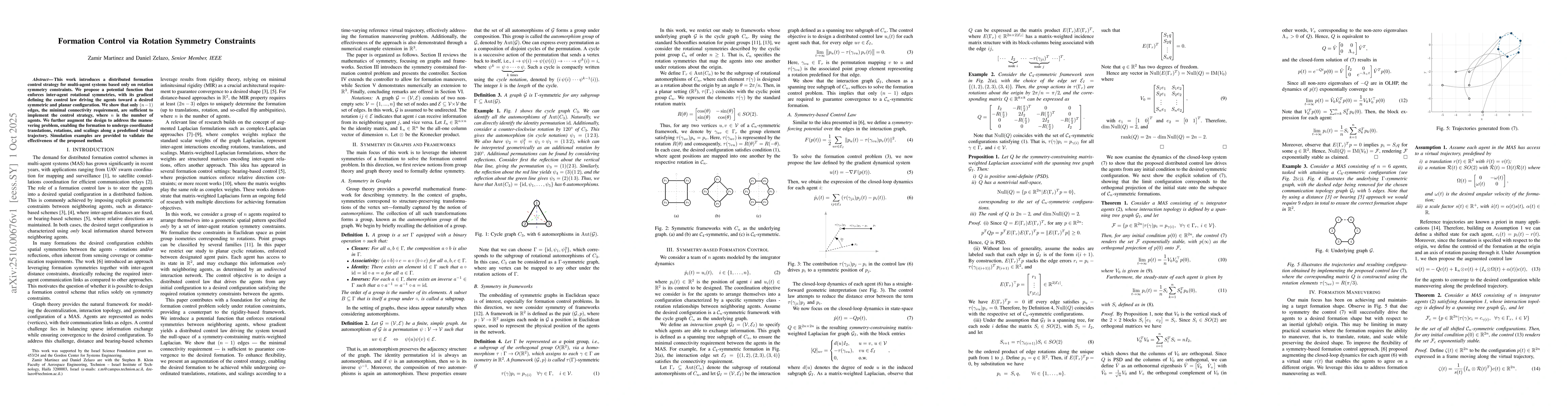 Thumbnail for Formation Control via Rotation Symmetry Constraints