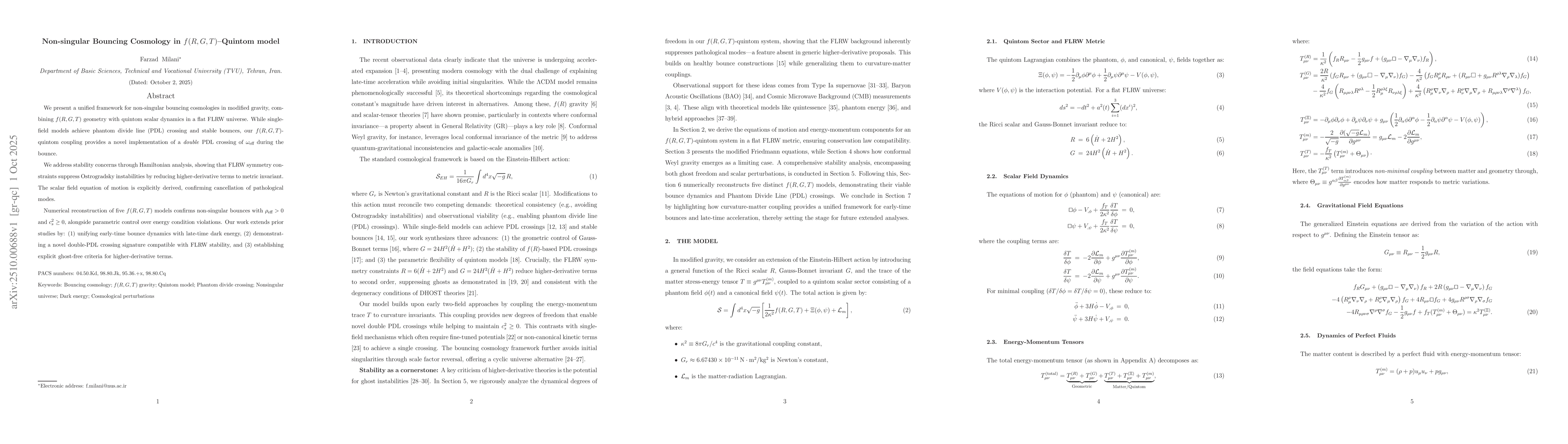 Thumbnail for Non-singular Bouncing Cosmology in $f(R,G,T)$--Quintom model