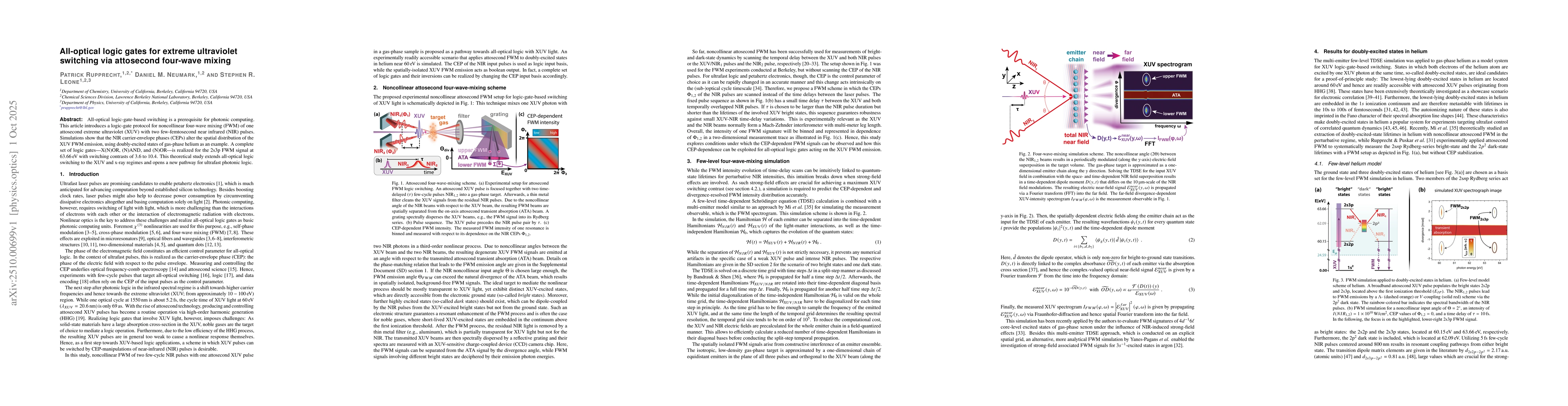 Thumbnail for All-optical logic gates for extreme ultraviolet switching via attosecond
  four-wave mixing