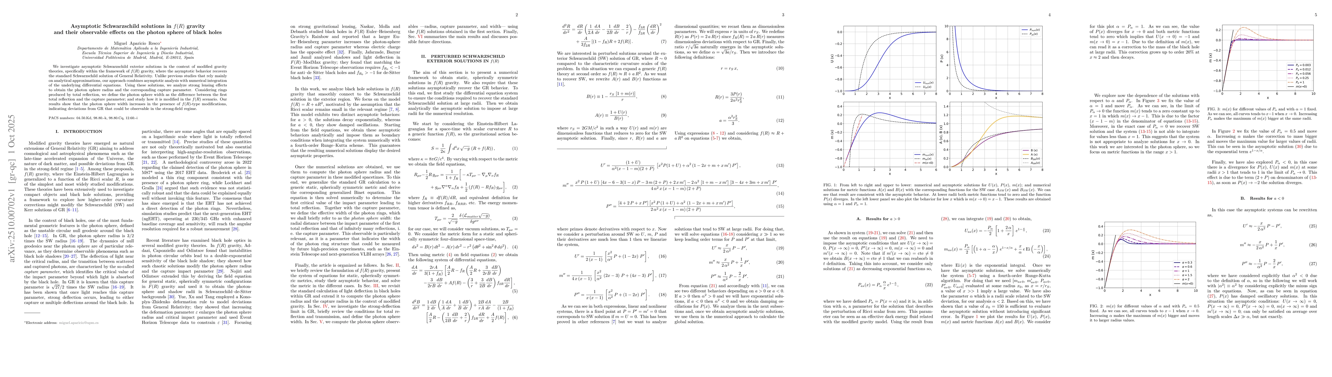 Thumbnail for Asymptotic Schwarzschild solutions in $f(R)$ gravity and their
  observable effects on the photon sphere of black holes