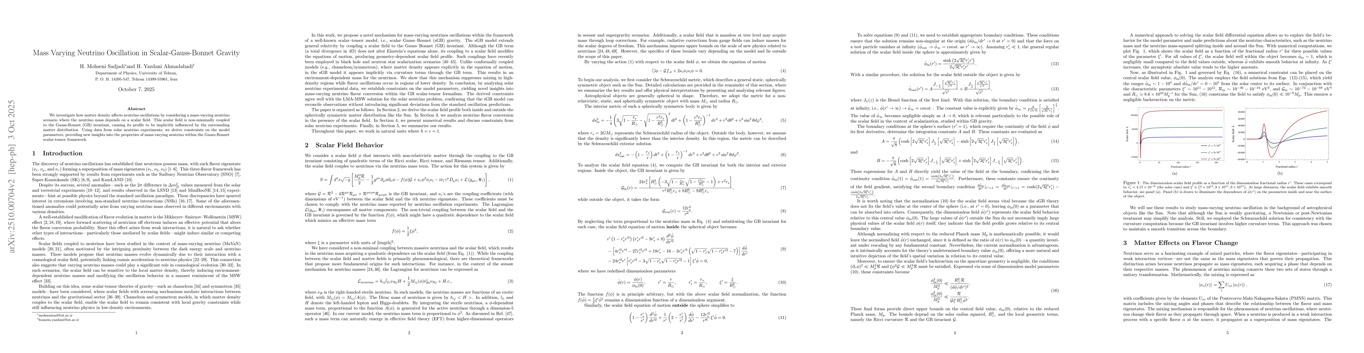 Thumbnail for Mass Varying Neutrino Oscillation in Scalar-Gauss-Bonnet Gravity