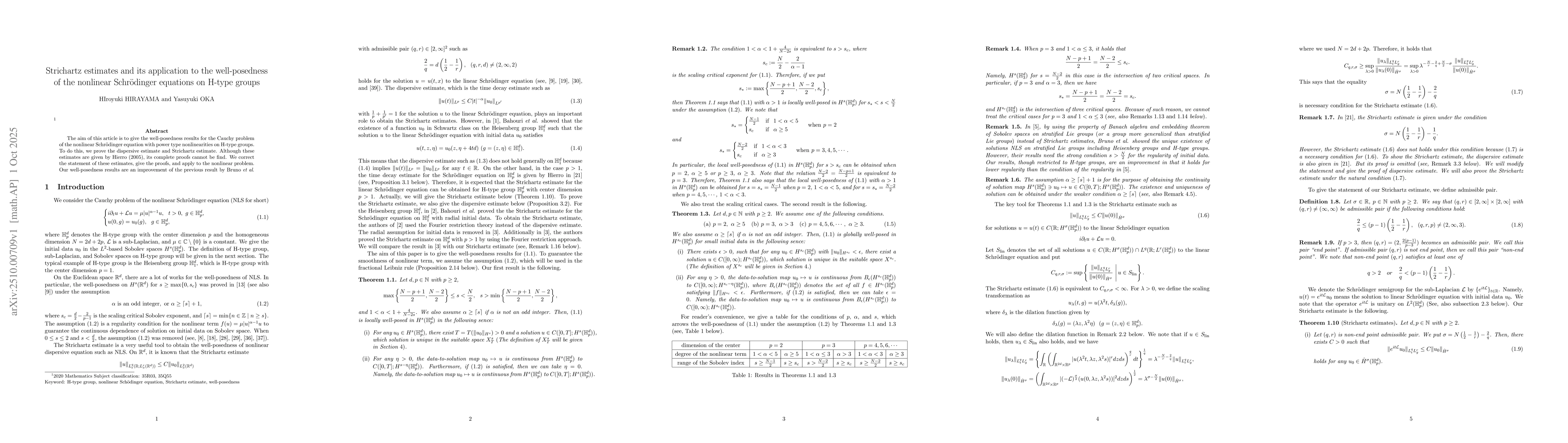 Thumbnail for Strichartz estimates and its application to the well-posedness of the
  nonlinear Schrödinger equations on H-type groups