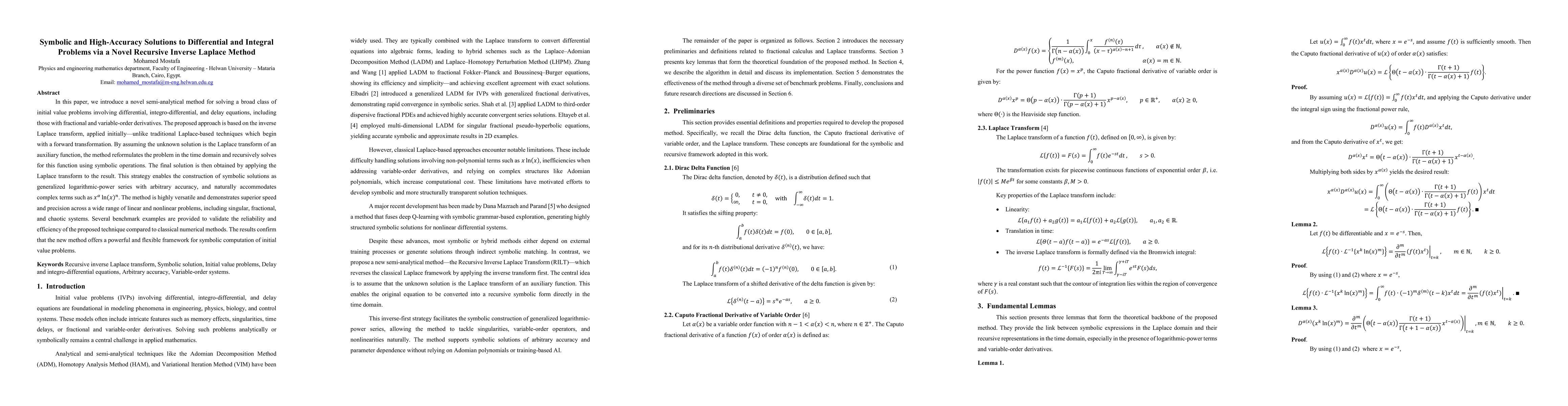 Thumbnail for Symbolic and High-Accuracy Solutions to Differential and Integral
  Problems via a Novel Recursive Inverse Laplace Method