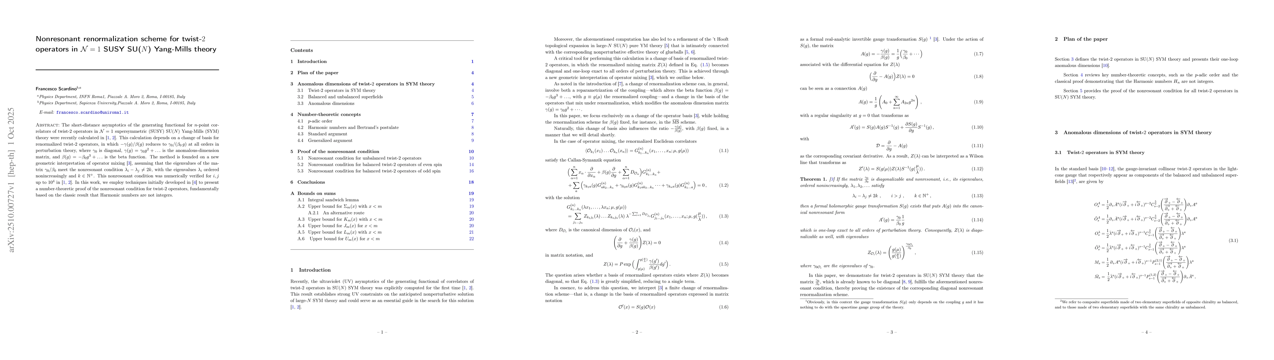 Thumbnail for Nonresonant renormalization scheme for twist-$2$ operators in
  $\mathcal{N}=1$ SUSY SU($N$) Yang-Mills theory