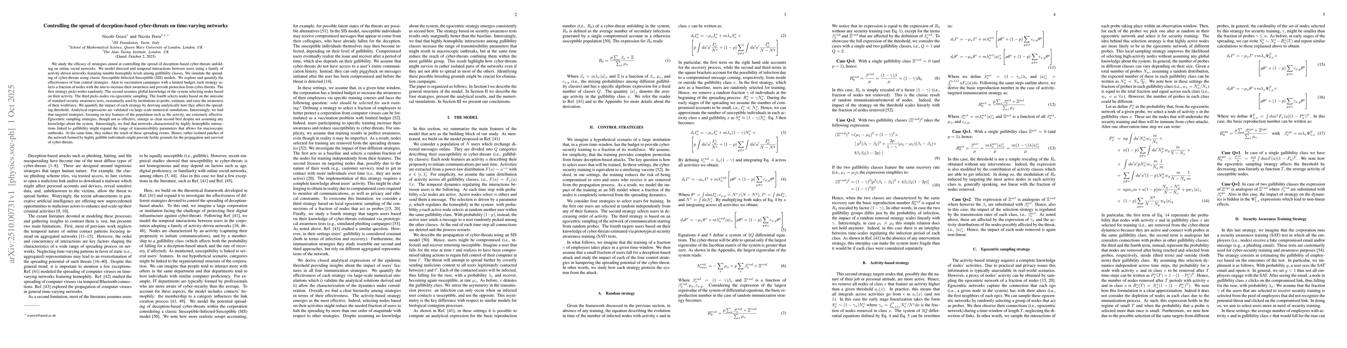Thumbnail for Controlling the spread of deception-based cyber-threats on time-varying
  networks