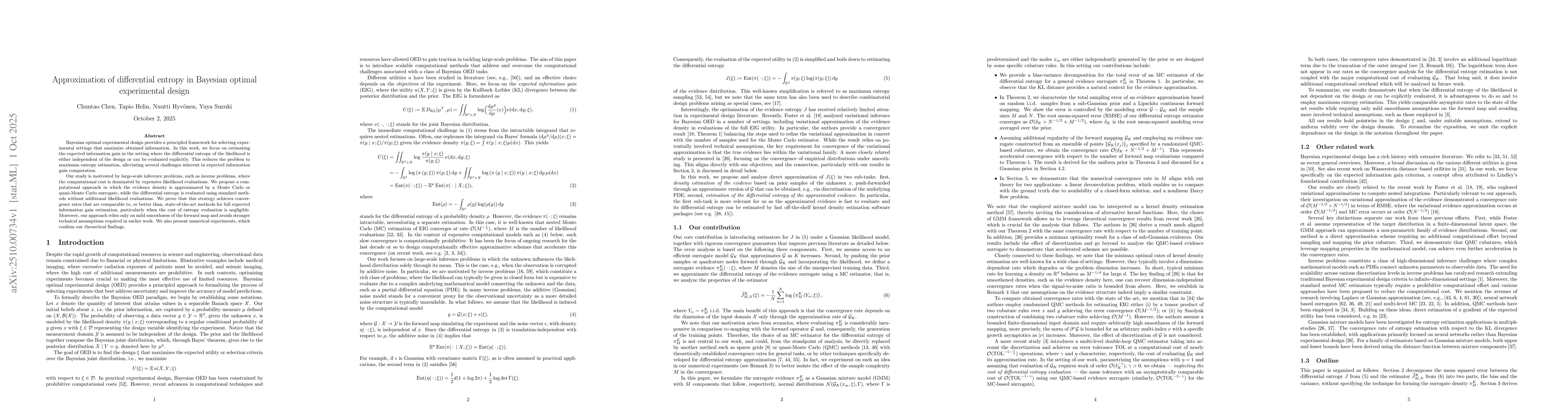 Thumbnail for Approximation of differential entropy in Bayesian optimal experimental
  design
