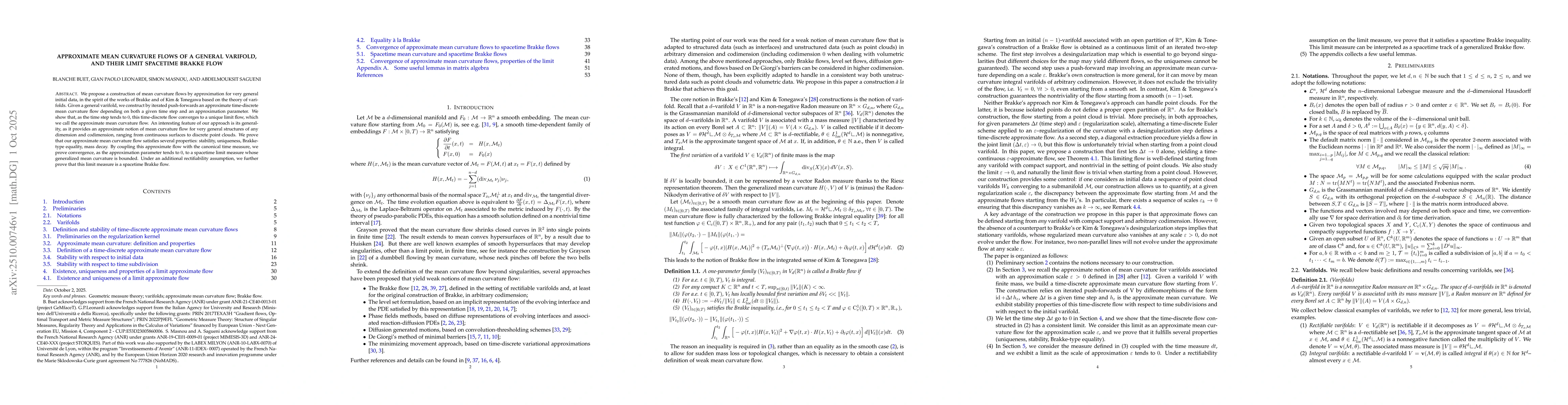 Thumbnail for Approximate mean curvature flows of a general varifold, and their limit
  spacetime Brakke flow