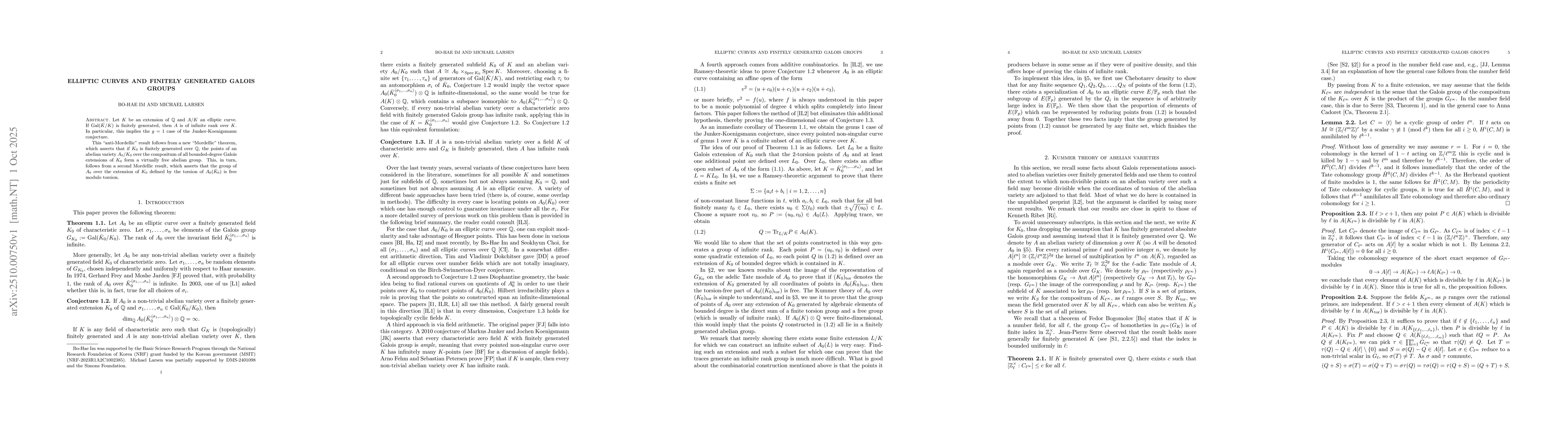 Thumbnail for Elliptic curves and finitely generated Galois groups
