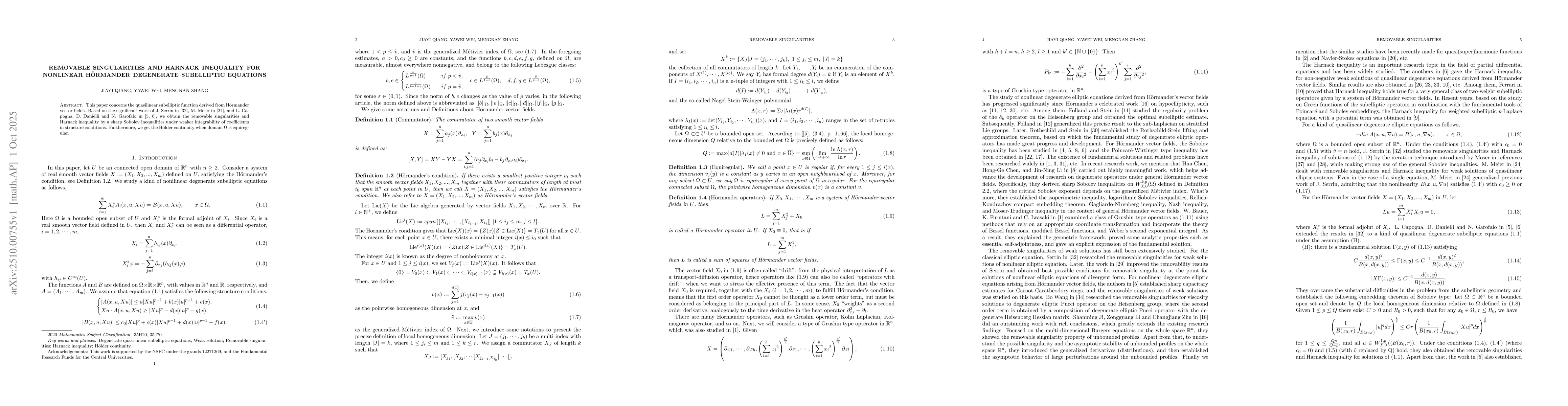 Thumbnail for Removable singularities and Harnack inequality for nonlinear Hörmander
  degenerate subelliptic equations