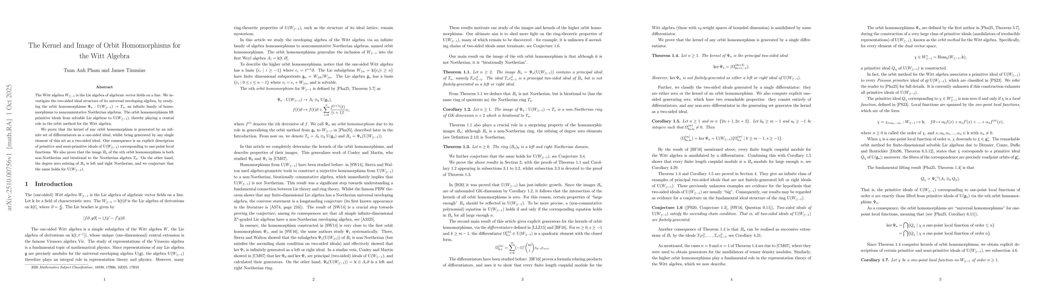 Thumbnail for The Kernel and Image of Orbit Homomorphisms for the Witt Algebra