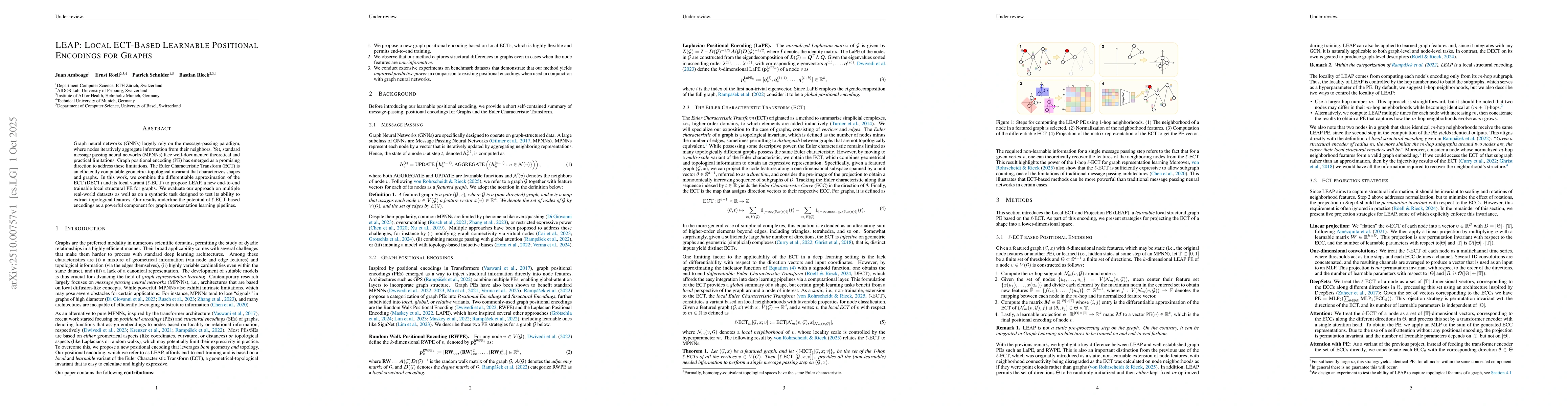 Thumbnail for LEAP: Local ECT-Based Learnable Positional Encodings for Graphs