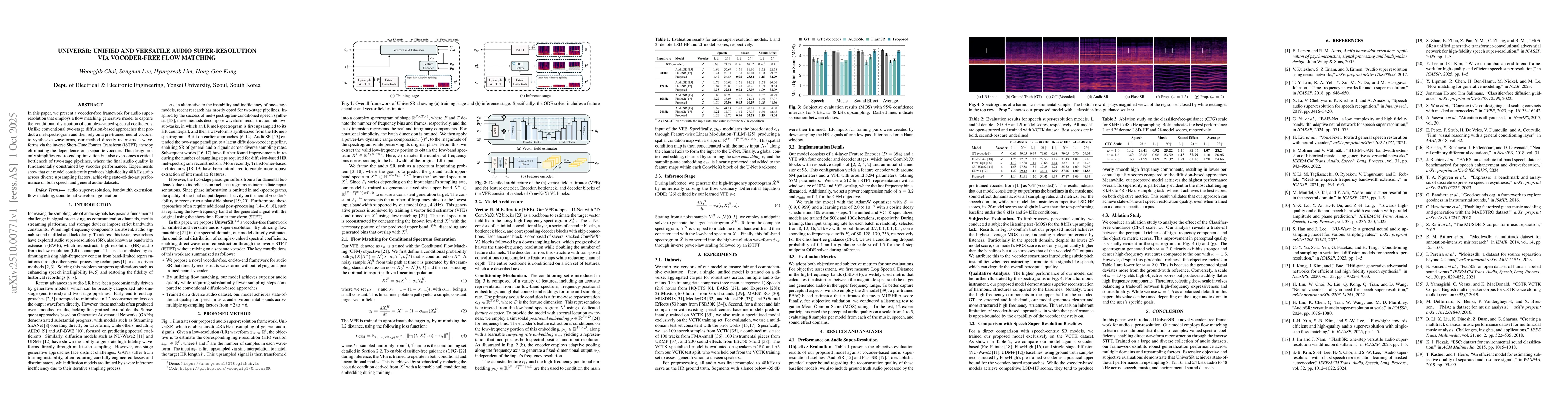 Thumbnail for UniverSR: Unified and Versatile Audio Super-Resolution via Vocoder-Free
  Flow Matching