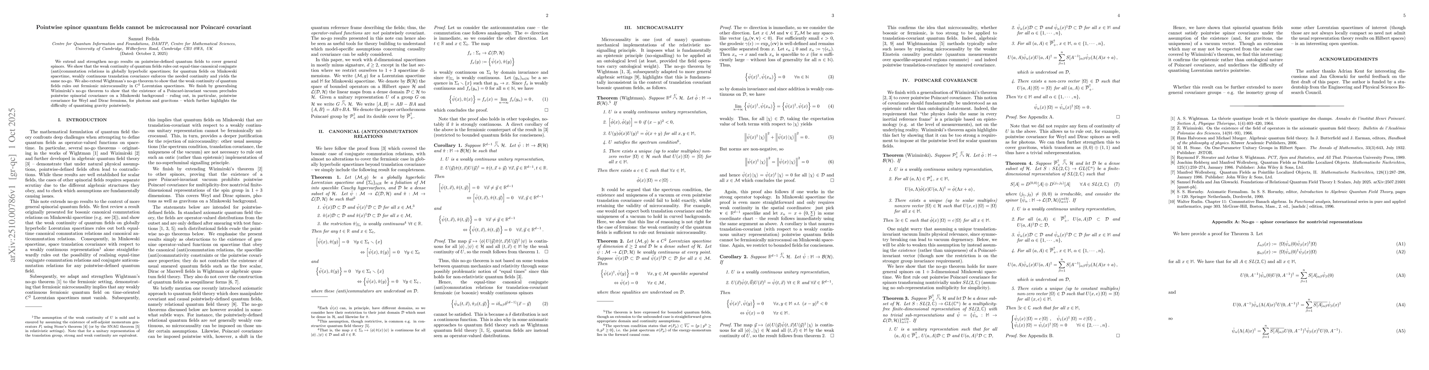 Thumbnail for Pointwise spinor quantum fields cannot be microcausal nor Poincaré
  covariant