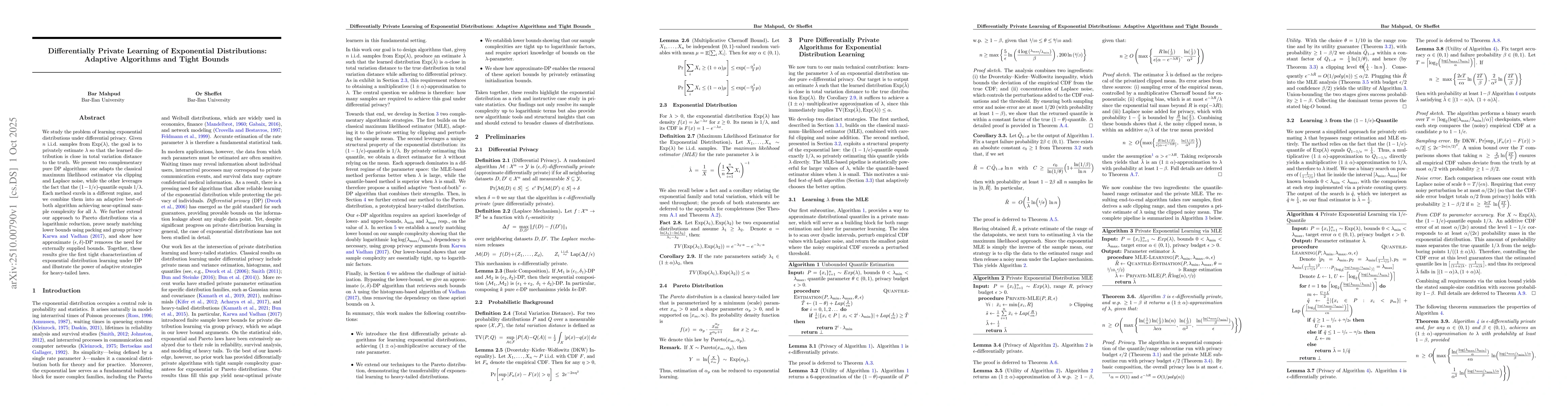 Thumbnail for Differentially Private Learning of Exponential Distributions: Adaptive
  Algorithms and Tight Bounds