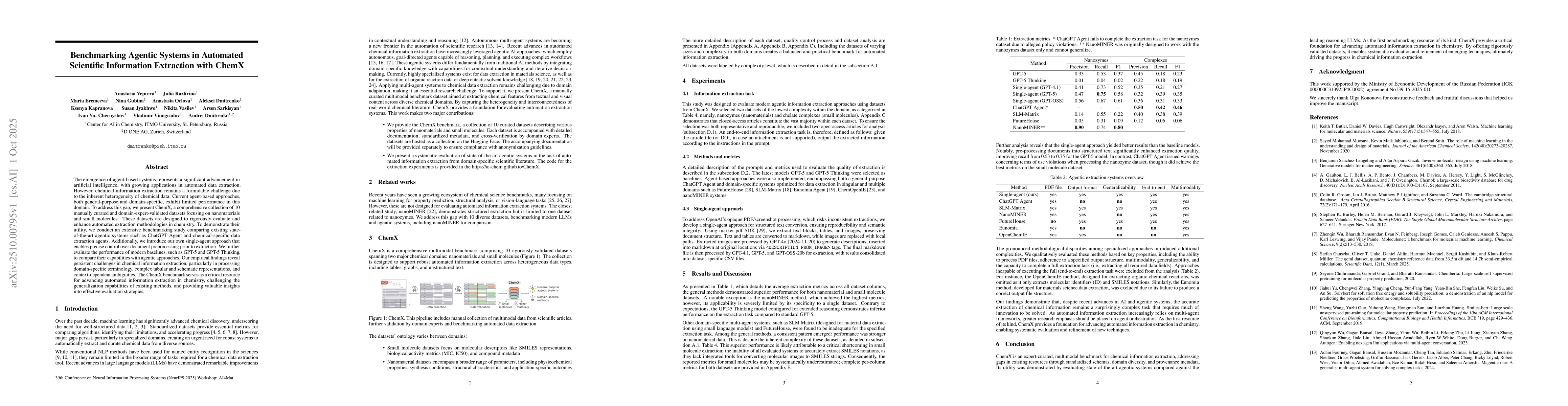 Thumbnail for Benchmarking Agentic Systems in Automated Scientific Information
  Extraction with ChemX