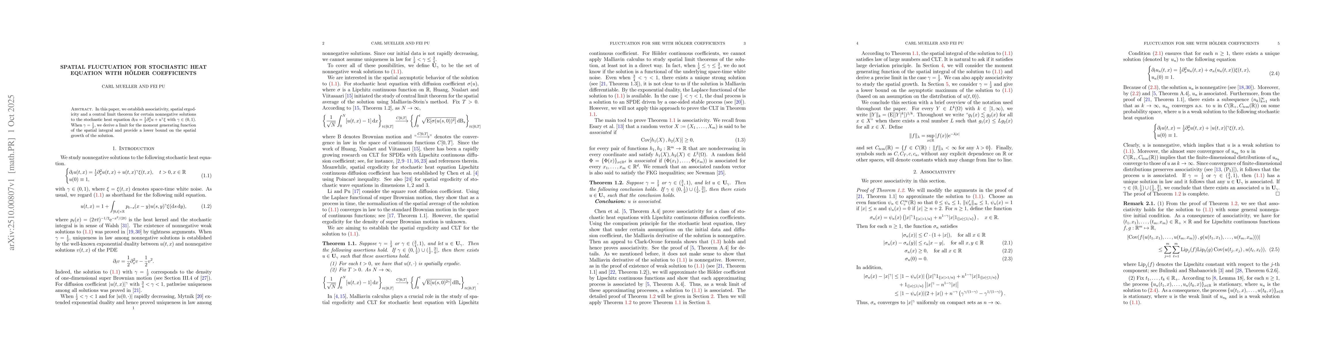 Thumbnail for Spatial fluctuation for stochastic heat equation with Hölder
  coefficients