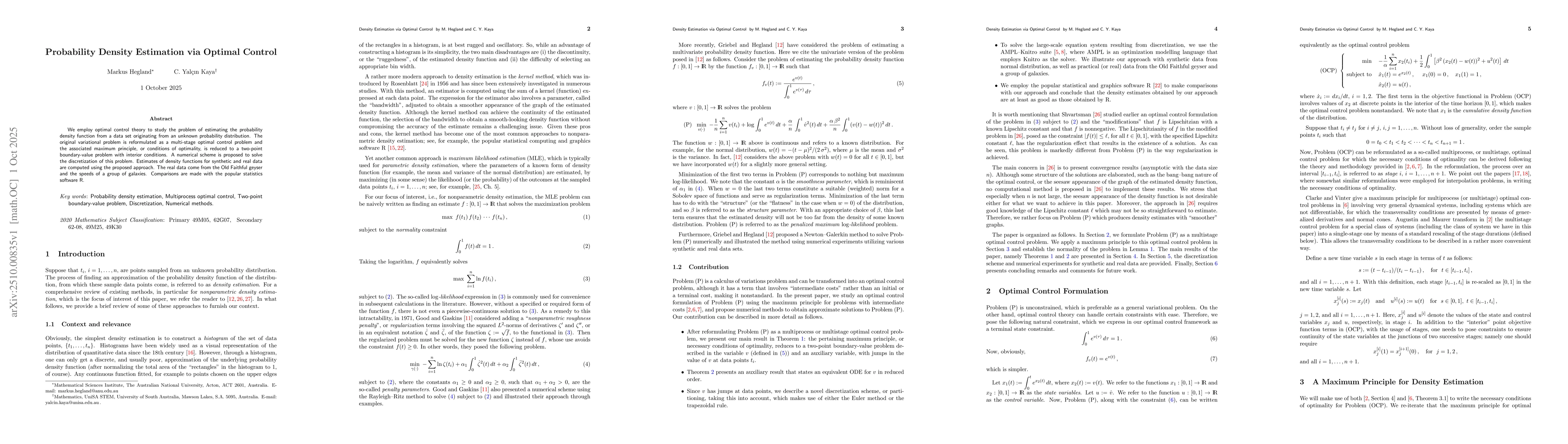 Thumbnail for Probability Density Estimation via Optimal Control
