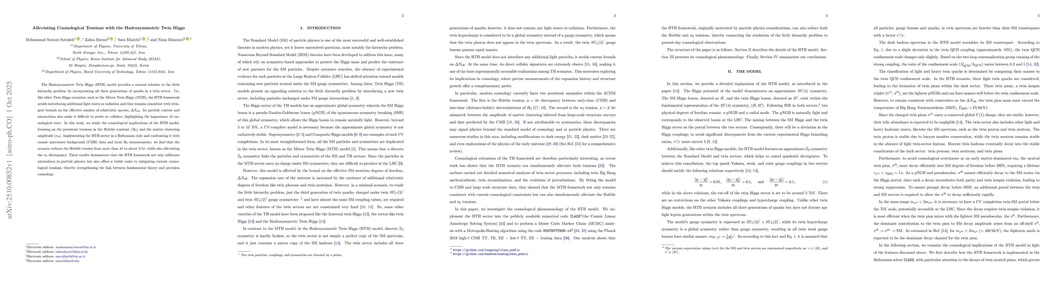 Thumbnail for Alleviating Cosmological Tensions with the Hadrosymmetric Twin Higgs