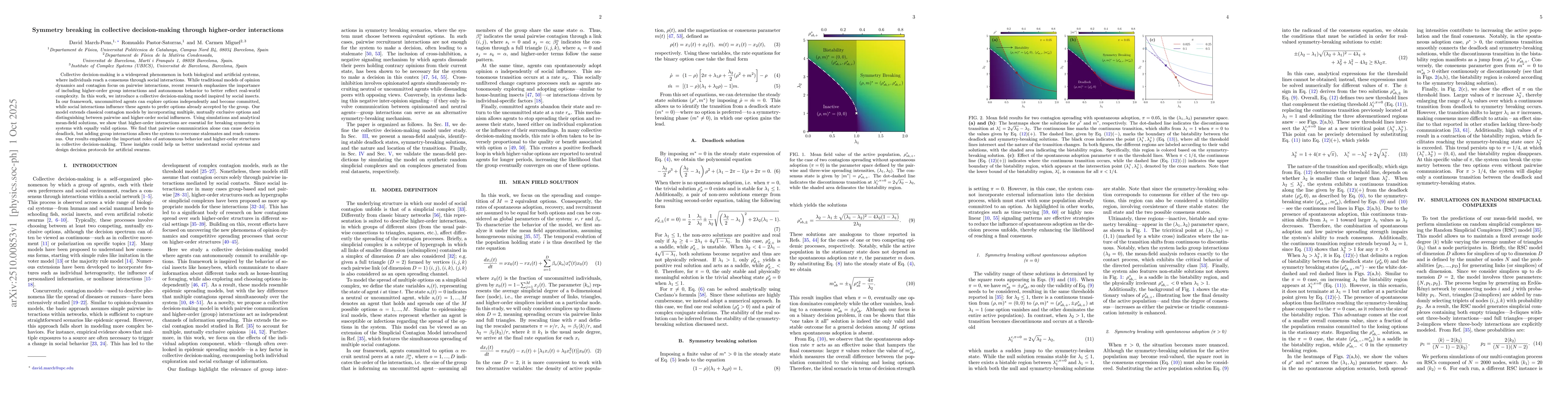 Thumbnail for Symmetry breaking in collective decision-making through higher-order
  interactions