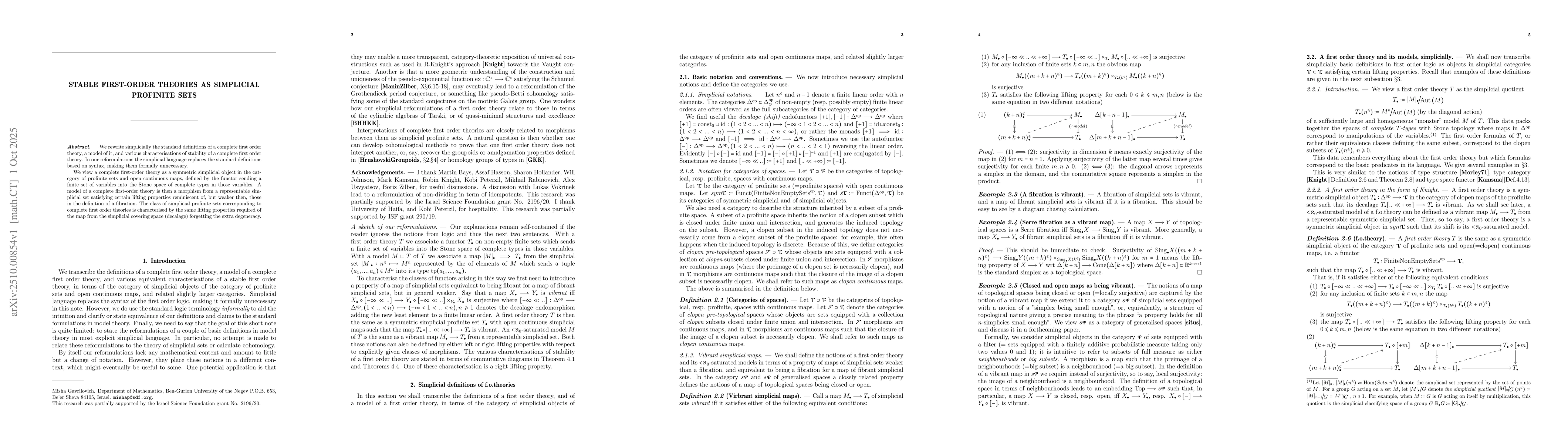 Thumbnail for Stable first order theories as simplicial profinite sets