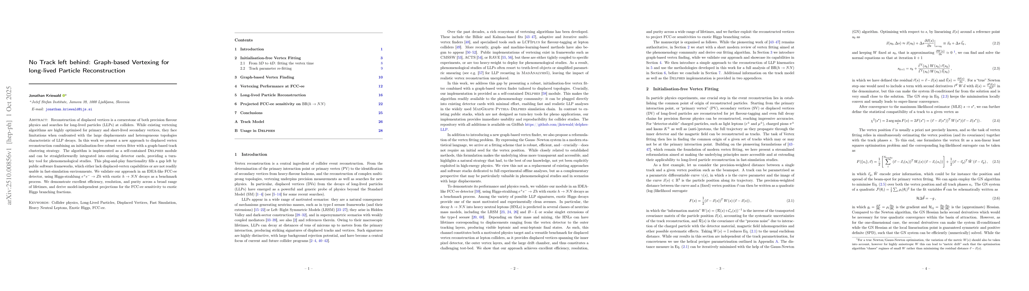 Thumbnail for No Track left behind: Graph-based Vertexing for long-lived Particle
  Reconstruction