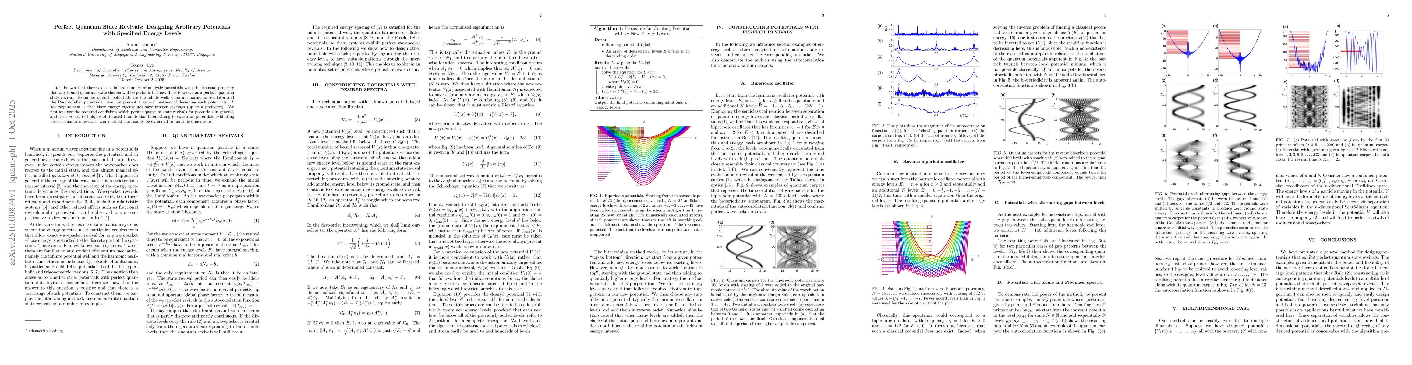 Thumbnail for Perfect Quantum State Revivals: Designing Arbitrary Potentials with
  Specified Energy Levels