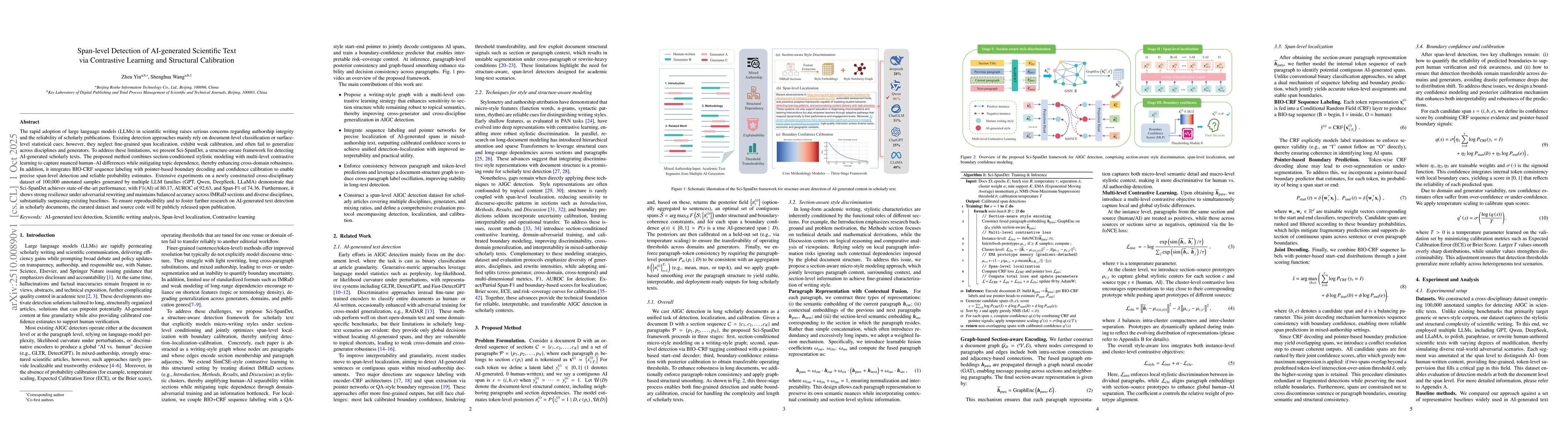 Thumbnail for Span-level Detection of AI-generated Scientific Text via Contrastive
  Learning and Structural Calibration