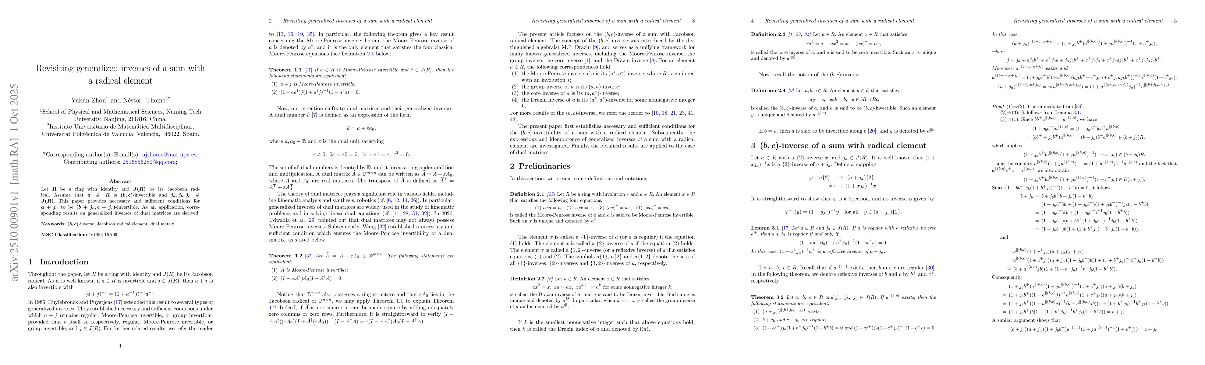 Thumbnail for Revisiting generalized inverses of a sum with a radical element