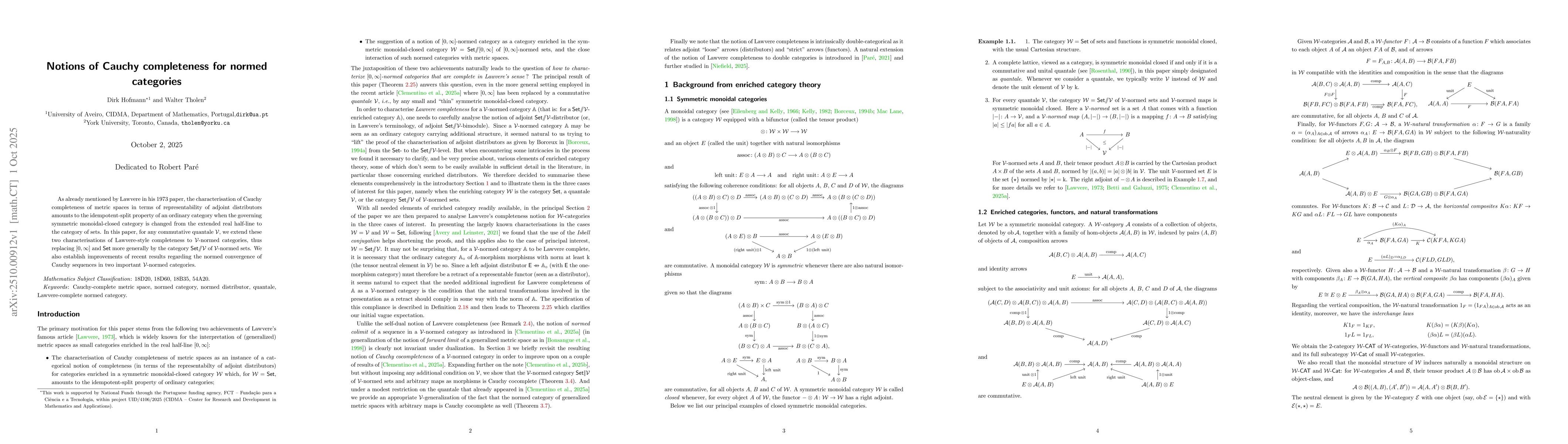 Thumbnail for Notions of Cauchy completeness for normed categories