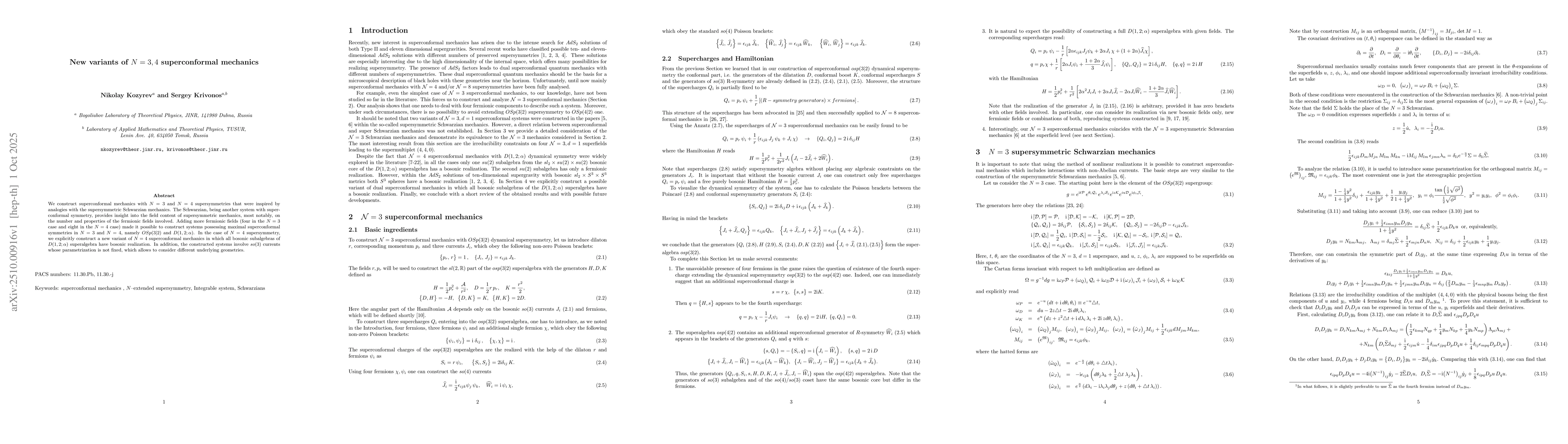Thumbnail for New variants of $N=3,4$ superconformal mechanics