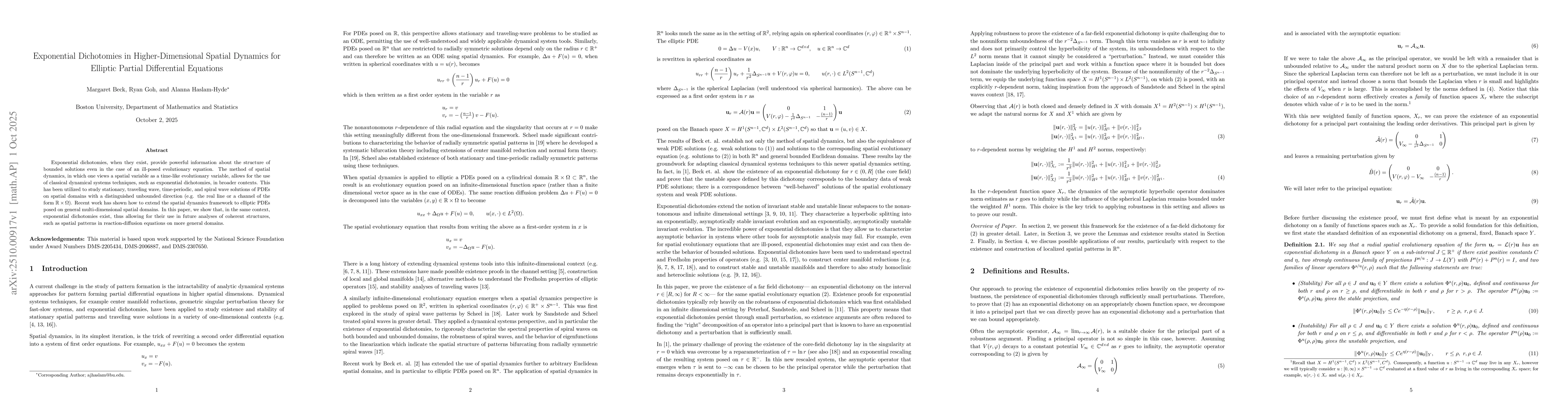 Thumbnail for Exponential Dichotomies in Higher-Dimensional Spatial Dynamics for
  Elliptic Partial Differential Equations