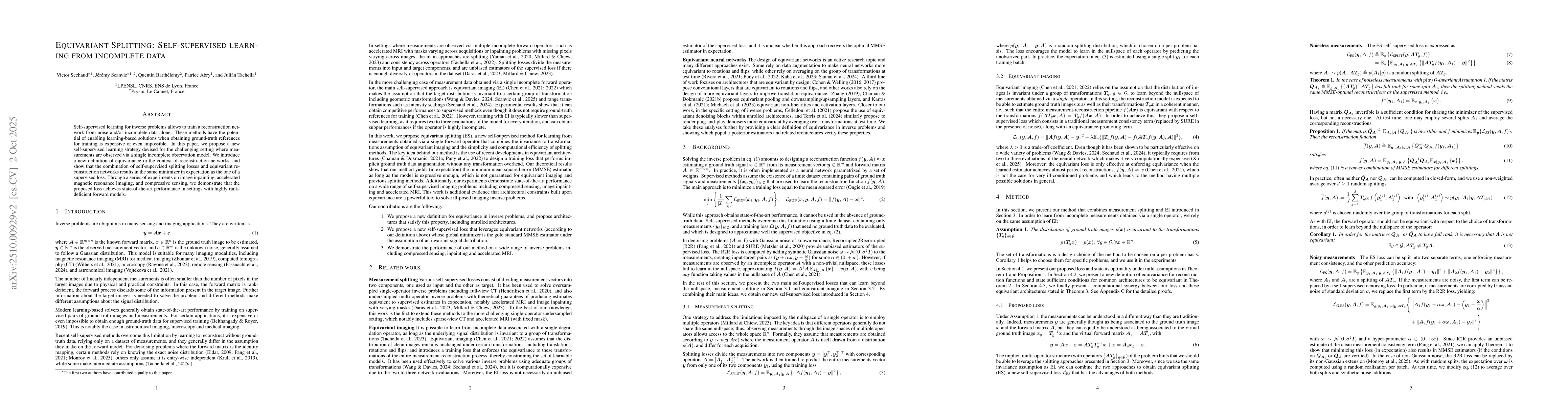 Thumbnail for Equivariant Splitting: Self-supervised learning from incomplete data
