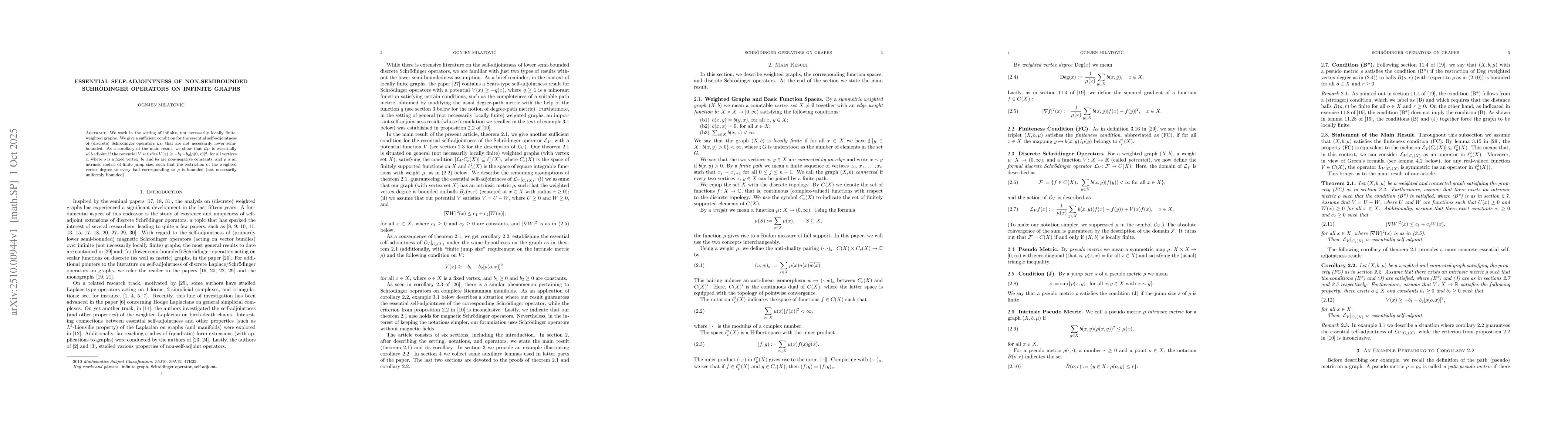 Thumbnail for Essential self-adjointness of non-semibounded Schrödinger operators on
  infinite graphs