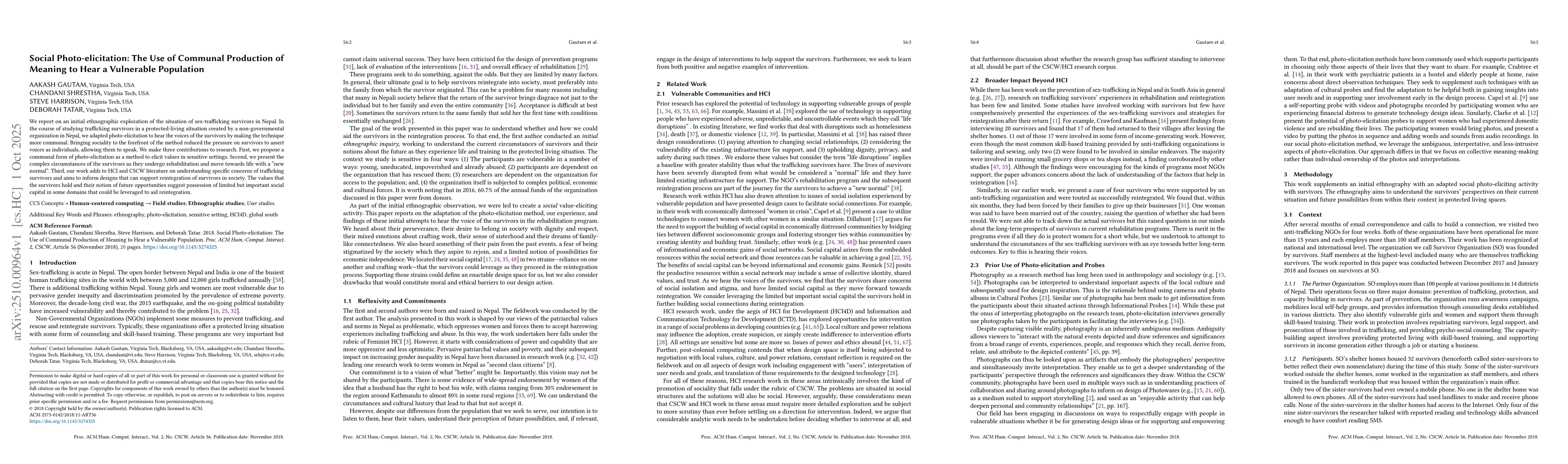 Thumbnail for Social Photo-Elicitation: The Use of Communal Production of Meaning to
  Hear a Vulnerable Population