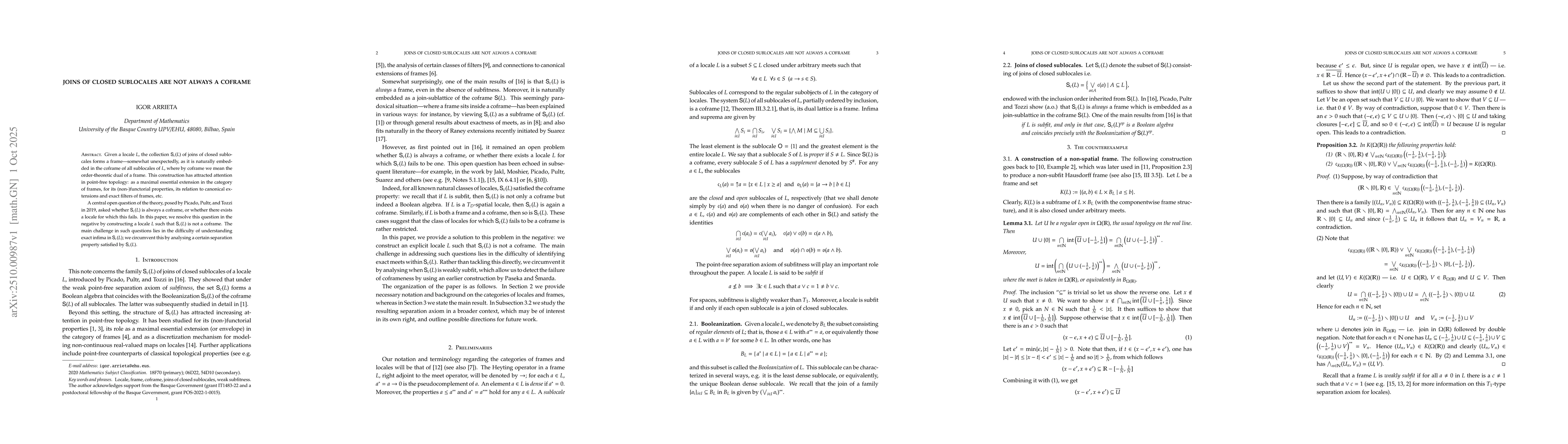 Thumbnail for Joins of closed sublocales are not always a coframe