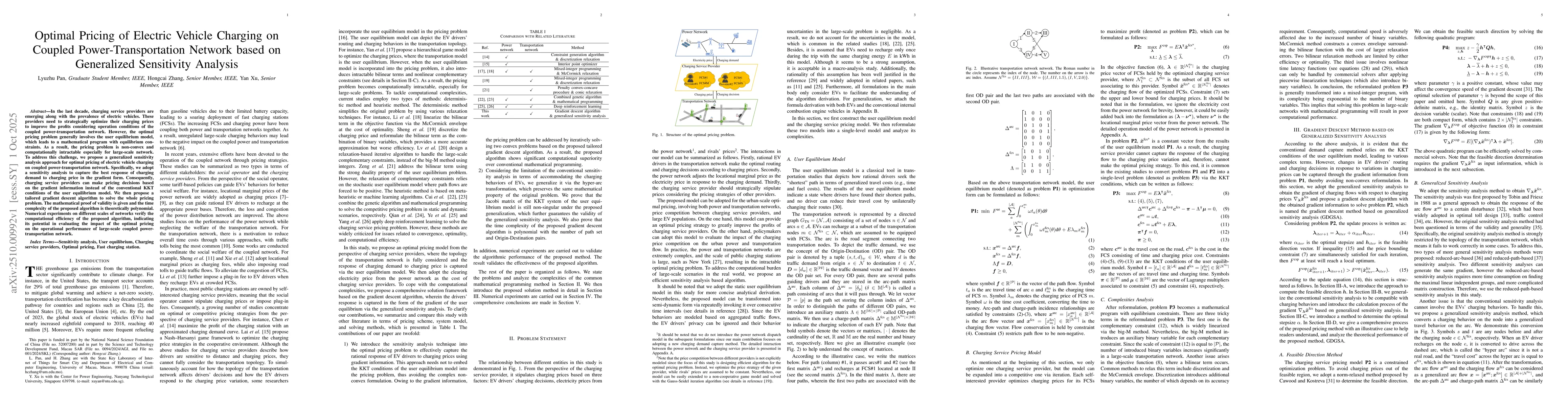 Thumbnail for Optimal Pricing of Electric Vehicle Charging on Coupled
  Power-Transportation Network based on Generalized Sensitivity Analysis