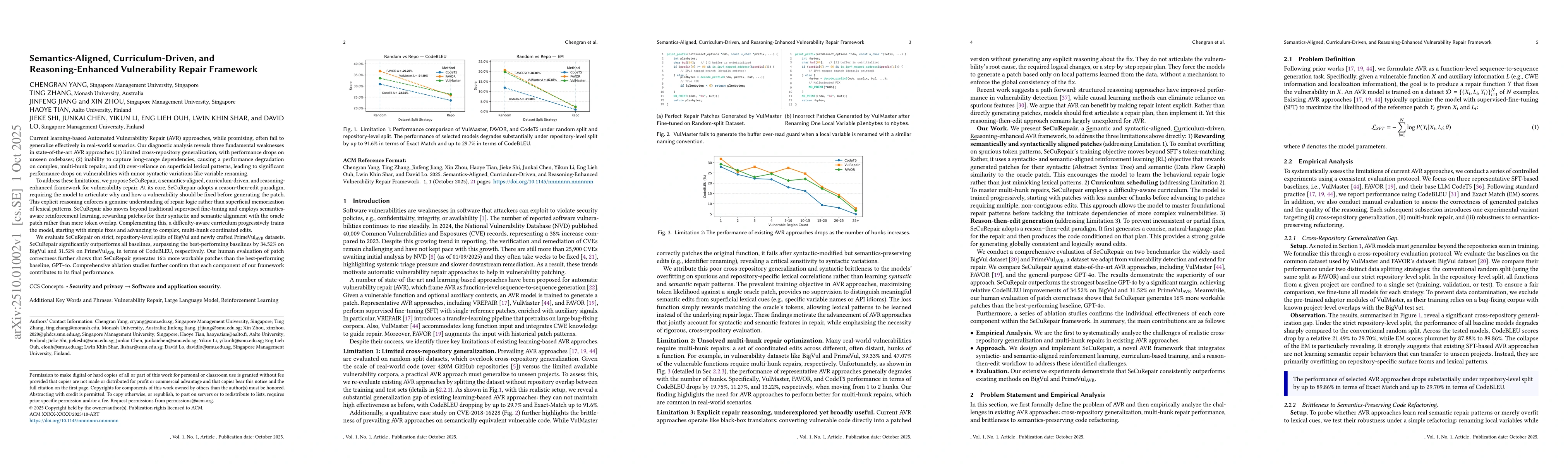 Thumbnail for Semantics-Aligned, Curriculum-Driven, and Reasoning-Enhanced
  Vulnerability Repair Framework