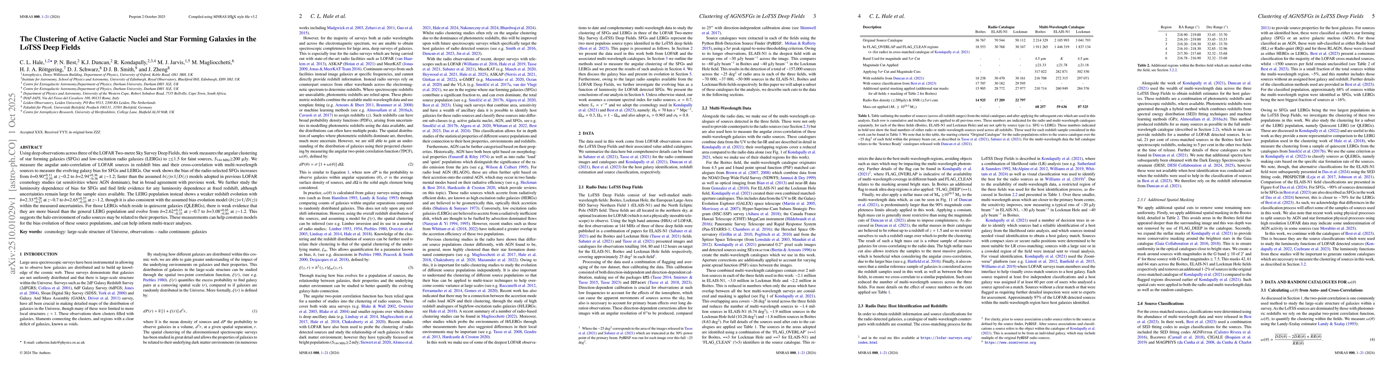 Thumbnail for The Clustering of Active Galactic Nuclei and Star Forming Galaxies in
  the LoTSS DeepFields