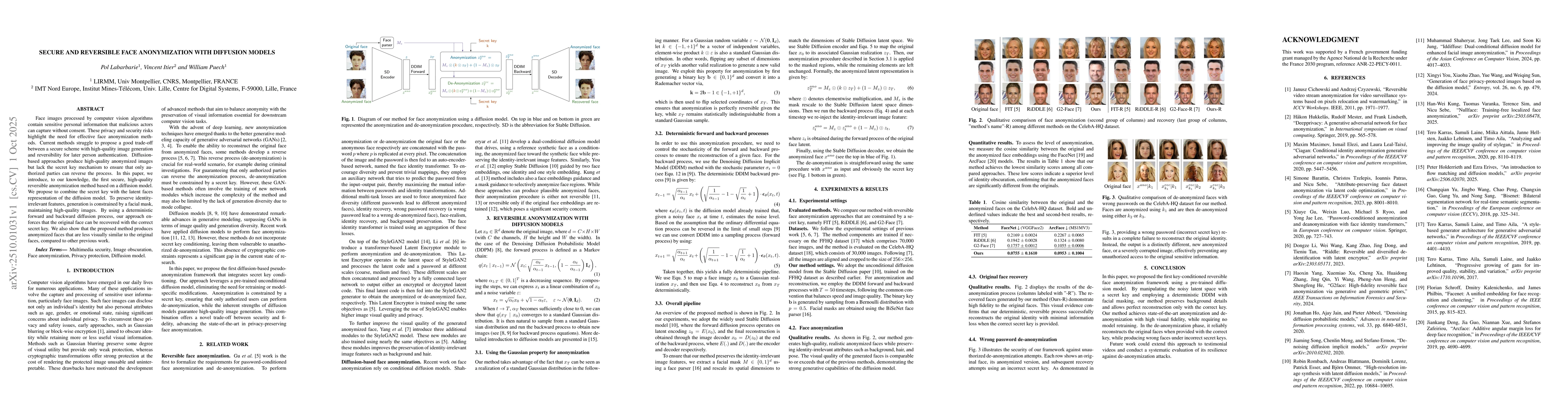 Thumbnail for Secure and reversible face anonymization with diffusion models