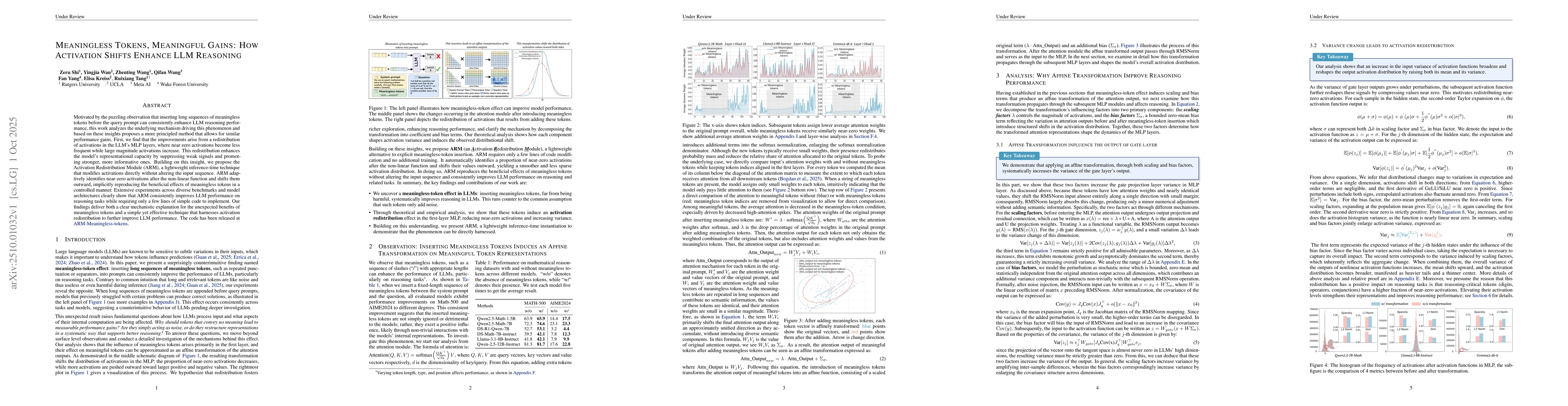 Thumbnail for Meaningless Tokens, Meaningful Gains: How Activation Shifts Enhance LLM
  Reasoning