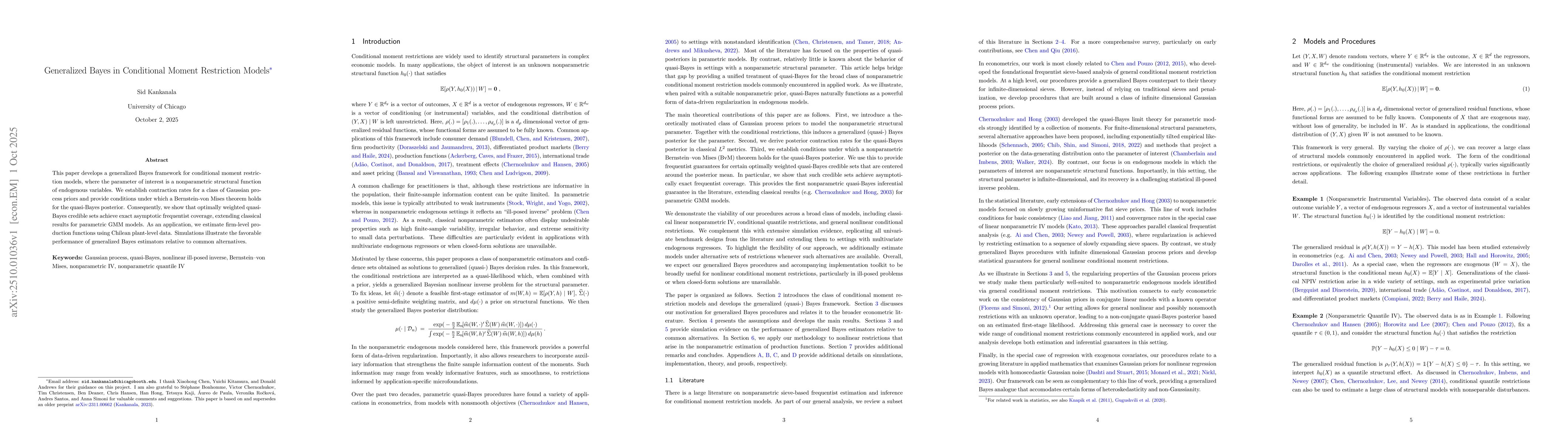 Thumbnail for Generalized Bayes in Conditional Moment Restriction Models