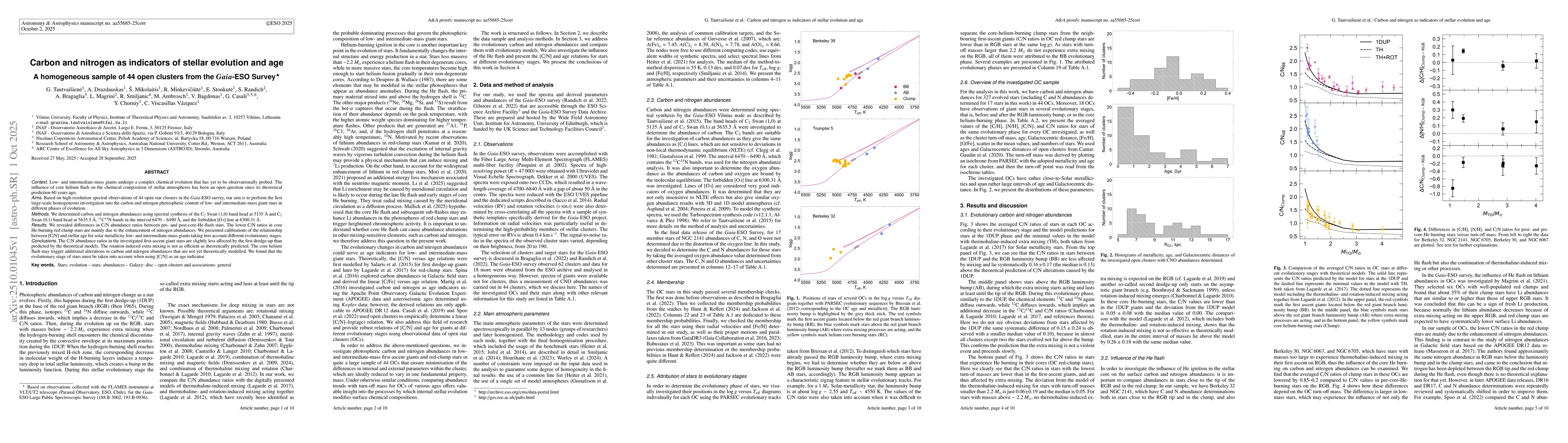 Thumbnail for Carbon and nitrogen as indicators of stellar evolution and age. A
  homogeneous sample of 44 open clusters from the Gaia-ESO Survey