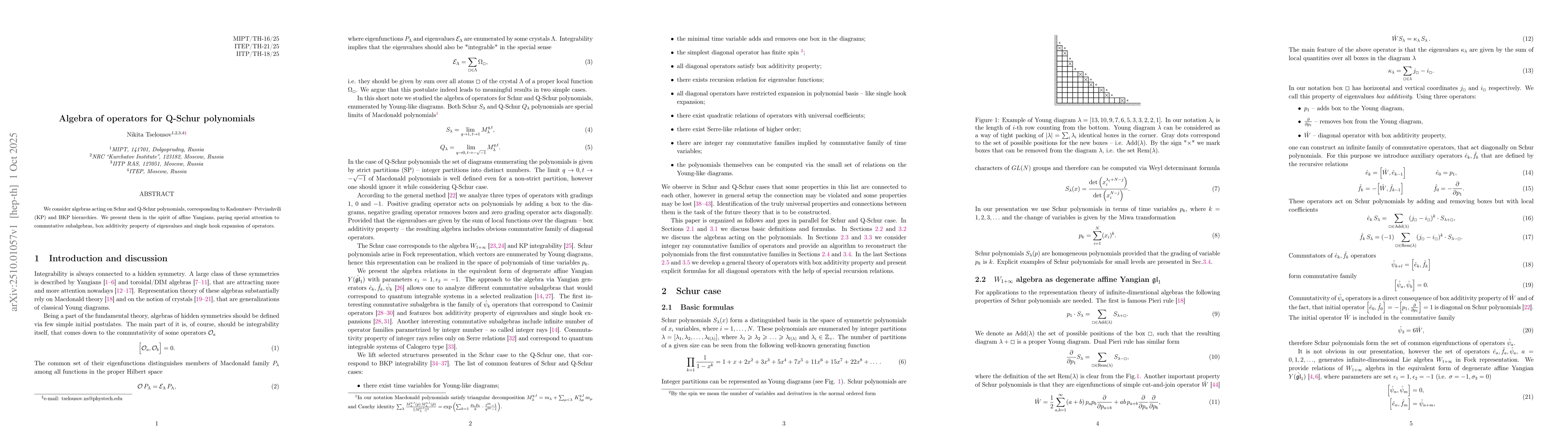Thumbnail for Algebra of operators for Q-Schur polynomials