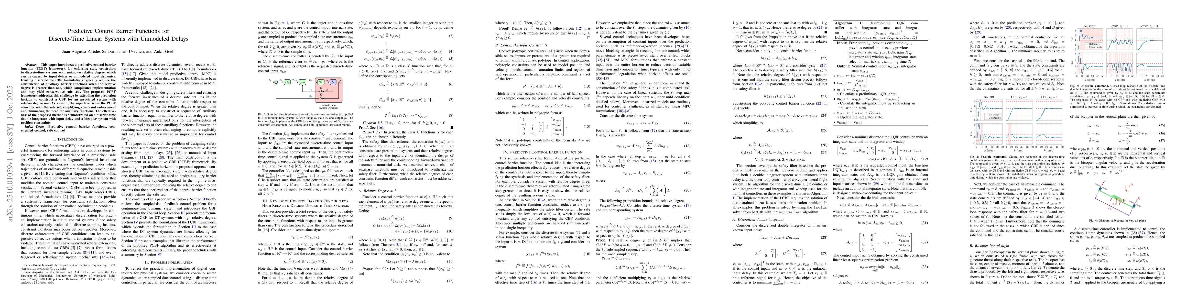 Thumbnail for Predictive Control Barrier Functions for Discrete-Time Linear Systems
  with Unmodeled Delays