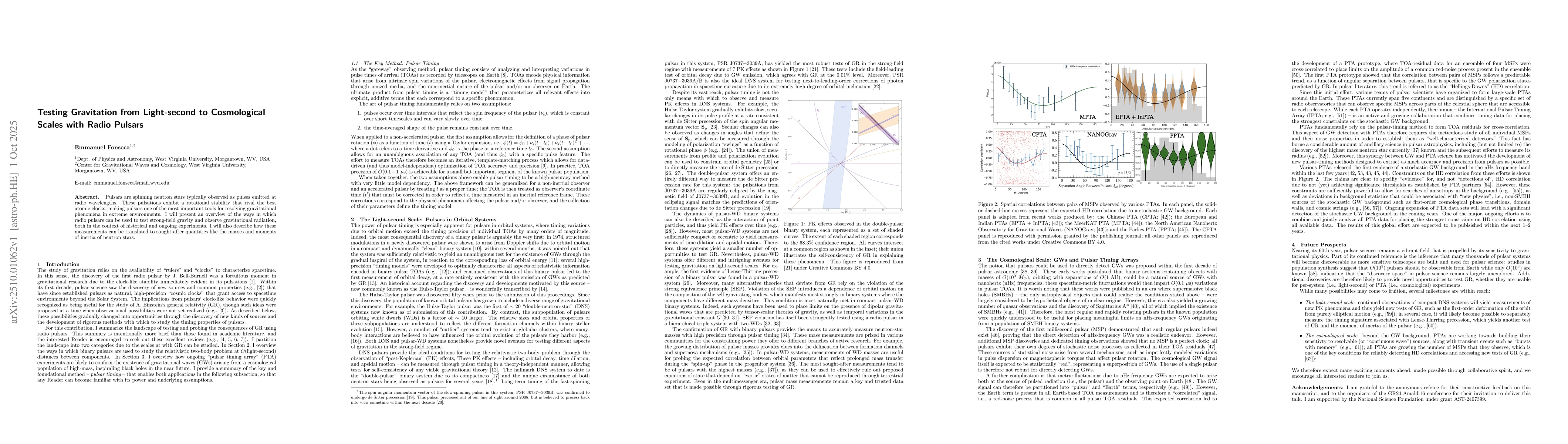 Thumbnail for Testing Gravitation from Light-second to Cosmological Scales with Radio
  Pulsars